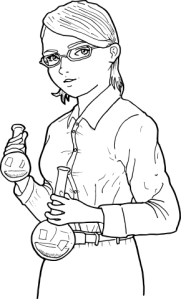 I drew a quick sketch of my facial expression. Why did I draw myself carrying beakers?